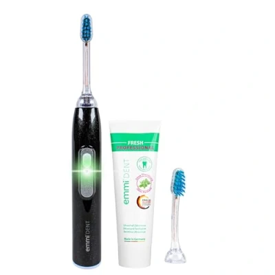 Imagen de emmi dent Metallic Cepillo de Dientes Eléctrico Ultrasónico (Set Básico Black Diamond) I Ideal para y Encías Sensibles Cepillado Óptimo sin Frotar Hasta 12 Días Batería