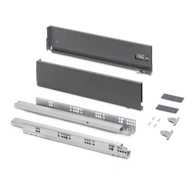 Imagen de Emuca Kit cajón para cocina o baño con regulación 3D, altura 131mm, profundidad 500mm, 60 Kg, cierre suave, tableros no incluidos, Acero, Gris Antracita