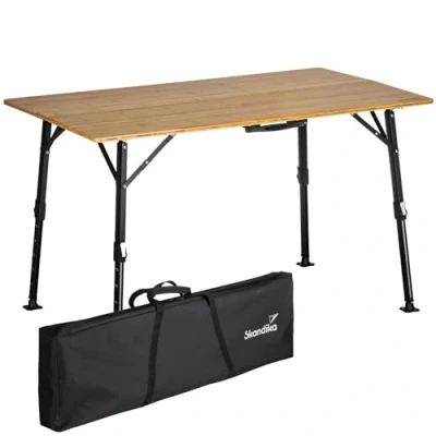 Imagen de skandika Tobro Mesa de Camping Plegable Tablero bambú, Regulable en Altura sin escalonamientos, 100 kg Capacidad Carga, Resistente a la Intemperie, Bolsa Transporte (120x70x70cm)