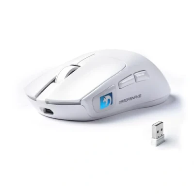 Imagen de MAMBASNAKE M4 Ratón Gaming Inalámbrico Ultra Ligero, 53g, Sensor PAW3311, 24000 dpi, Bluetooth/2.4G/Cable, Iluminación RGB, Batería 400mAh, 20M Clics, para Gaming/Trabajo (Blanco)