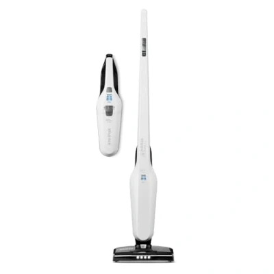 Imagen de Nilfisk Aspiradora Easy 2 en 1 Aspirador Vertical y de Mano sin Cable Bolsa para Suelos, Alfombras Escritorios Blanca (20 V)