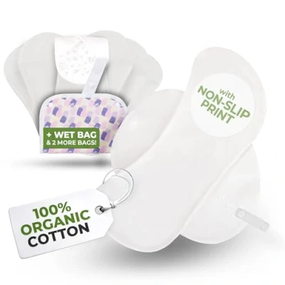 Imagen de Salvaslip Reutilizable Antideslizantes; 7 Pack (S) Tela Algodón Orgánico; Compresas Lavables Sanitarias sin PUL; uso Diario y Flujo Blanco; para estar Tranquila a