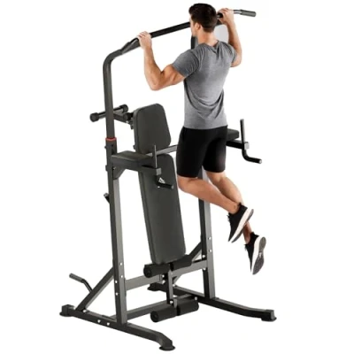 Imagen de HOMCOM Estación de Musculación Torre Entrenamiento Altura Ajustable con Barra Dominadas y Banco Plegable para Fitness en Casa Gimnasio Carga 150 kg 99x178x230 cm Negro