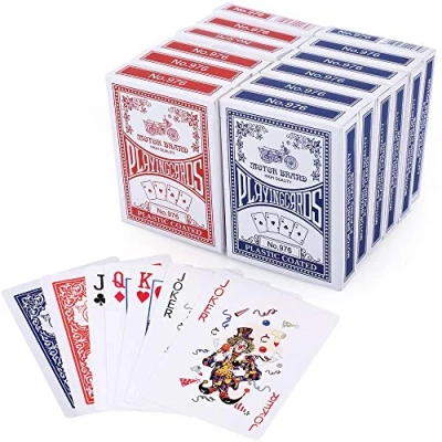 Imagen de LotFancy 12 Barajas de Cartas Poker Profesionales en Colores Azul y Rojo para Rummy, French Card, Texas Holdem Poker, Euchre, Canasta, Blackjack 63,5x88,9mm