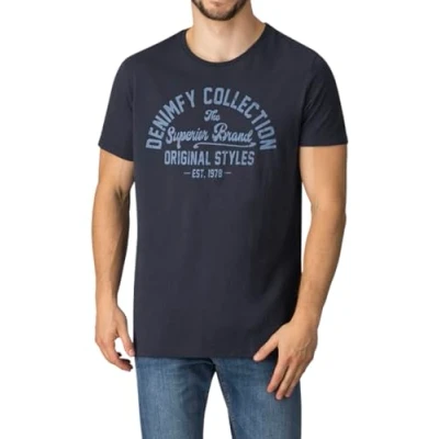 Imagen de DENIMFY camiseta para hombre de algodón corte regular DFNuri cuello redondo manga corta verano logo Negro gris azul verde rojo blanco marino S M L XL XXL 3XL 4XL 5XL 5XL,