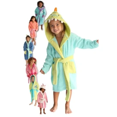 Imagen de LEBENGOOD Albornoz niñas Algodón: Niña, 100% Algodón OEKO TEX® 2 Bolsillos, Cinturón, Capucha, Albornoces Felpa muy suave con bordados para (6 8, Reptor)