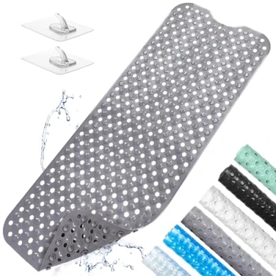 Imagen de GUYUWE Alfombrillas de Baño Alfombrilla Alfombra Antideslizante 100x40 cm Lavable a Máquina Azul Transparente (Gris)