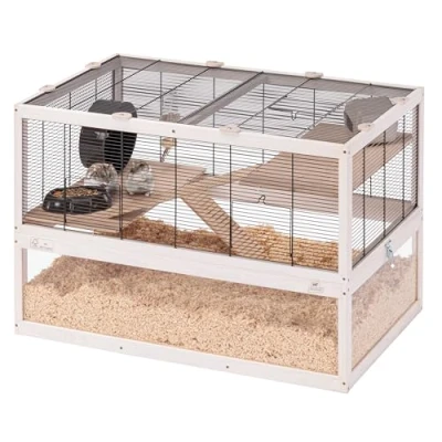 Imagen de Ferplast Jaula Hámster DOMSTER, para Ratones, 3 Niveles, con Accesorios, Plataformas y Escaleras, Malla metálica Madera FSC, Base Transparente, de 80 x 50 h 56 cm