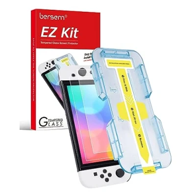 Imagen de BERSEM 2 Piezas Protector de Vidrio Templado Pantalla para Nintendo Switch OLED Versión 7 Pulgadas 2021 Instalación Fácil, Dureza 9H, Anti Arañazos, Sin Burbujas, Gran Sensibilidad