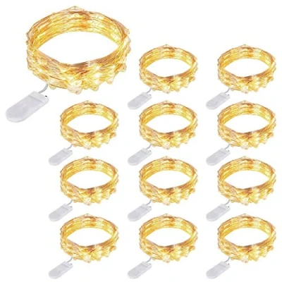 Imagen de 12 Piezas Cadena de Luces con Pilas, 20 LEDs 2M Alambre Cobre Guirnaldas Luces, IP65 Impermeable Decorativas para Navidad Fiesta Hogar Bodas, Blanco Cálido