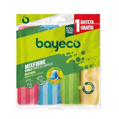 Imagen de Bayeco Bayeta Pack Multiusos Microfibra 100% 3+1 Gratis Perfecta para todas las superficies Desincrusta la suciedad más difícil , 4 Unidad (Paquete de 1)