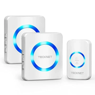 Imagen de TECKNET Timbre Inalámbrico 2 Receptor IP65 Impermeable 400m Exterior, 5 Niveles de Volumen (0 110dB) y 60 Melodías para Hogar, Hotel, Emergencia, etc
