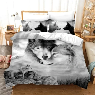 Imagen de MercrI 155X220Cm Funda Nórdica 220X155 Microfibra Fundas Nórdicas Lobo Animales con De Almohada 40X75Cm Nordica Cama 105 Infantil Cómoda