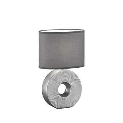 Imagen de Fischer &amp; Honsel Lámpara de mesa, diseño ojo color plateado mate, pantalla tela, antracita y blanco (23,00 x 13,00 38,00 cm, con interruptor cable, 1 bombilla E14 máx. 40 W)