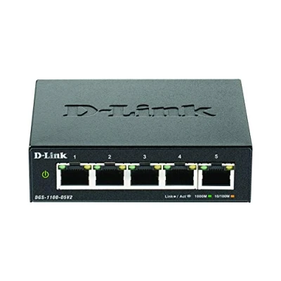 Imagen de D Link DGS 1100 05V2, Switch Smart 5 puertos Gigabit, RJ 45, Gestión web, Layer 2, VLAN, sobremesa, sin ventilador, IGMP Snooping, VoIP QoS, Seguridad red, Green