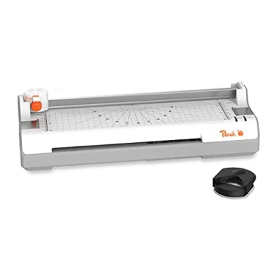 Imagen de Peach Plastificadora PB350 4 en 1, A4, incluye redondeador de esquinas, cúter, láminas laminadas, ABS, listo para usar 3 5 minutos, 2 x 125 micras, 250 mm/min, laminadora caliente y frío