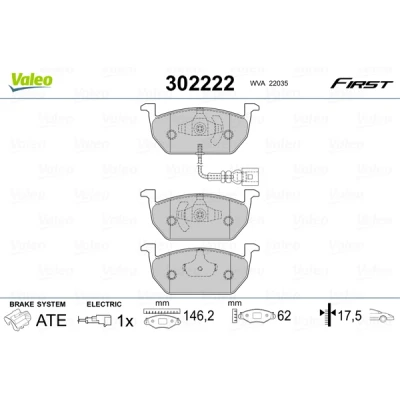 Imagen de VALEO 302222 Juego de pastillas freno Eje delantero con contacto avisador desgaste Chapa antichirridos SEAT: Leon III SC, Hatchback
