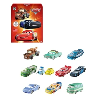 Imagen de Mattel Disney Pixar Cars Pack de 10 coches juguete, incluye a Rayo McQueen, inspirados en las películas “Cars, juguete +3 años (HBW15)
