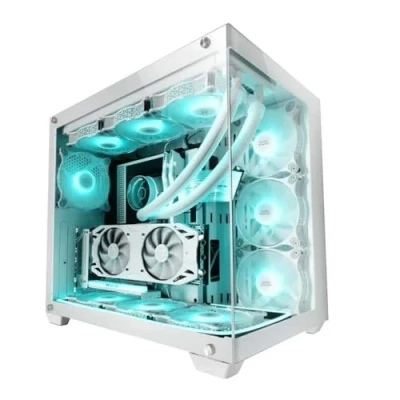 Imagen de Mars Gaming MCV4 Blanco, Torre Custom XXL E ATX, Ventana Cristal Templado Lateral y Frontal Sin Marco, Estructura Modular Doble Cámara