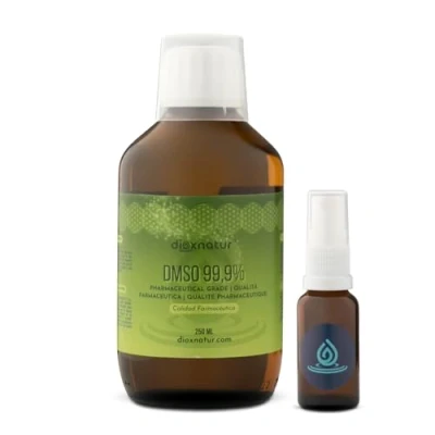 Imagen de Dioxnatur DMSO 99,9% 250ml Dimetilsulfóxido Grado Farmacéutico Botella + Spray Vaporizador cristal ámbar
