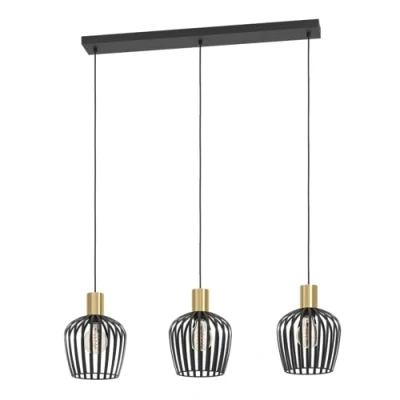 Imagen de EGLO Lámpara colgante Empoli, negro/latón, 3 luces.