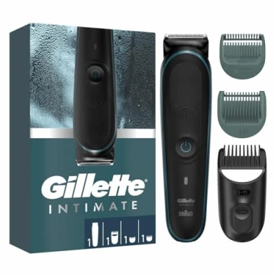 Imagen de Gillette Intimate Cortacésped íntimo Hombre I5, para zona íntima hombre, impermeable, inalámbrico uso en piel seca o húmeda, afeitadora cuchillas potentes e
