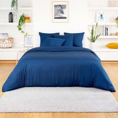 Imagen de Funda Nórdica de Bambú Azul Marino 135x200 cm Duvet Cover Suavidad Sostenible Lujo Nordica Antiacaros Tejido Transpirable Bambaw