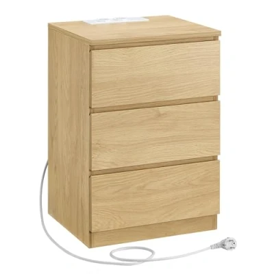 Imagen de VASAGLE Mesita de Noche con Estación Carga, Mesa Auxiliar 3 Cajones, 2 Tomas CA, Puertos USB, para Salón, Dormitorio, Estudio, Moderno, Amarillo Paja LET631Y70