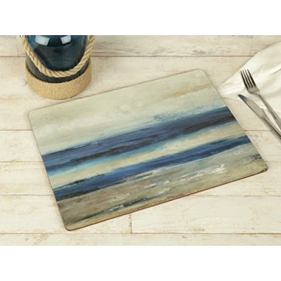 Imagen de CREATIVE TOPS Juego de 4 salvamanteles Individuales Grandes con Vista al océano, Madera, Azul, Large Placemats,