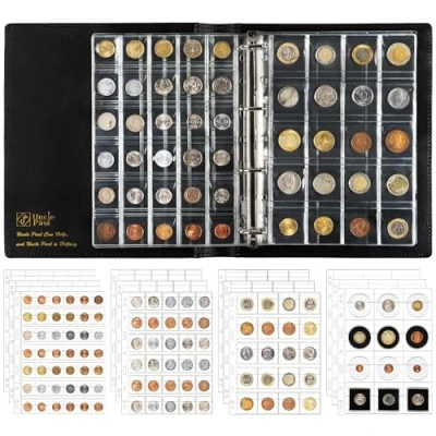 Imagen de Álbum de colección monedas con juego funda, surtido 4 tamaños bolsillos, libro 12 páginas, álbum todo en uno anillos 9.6 x 11.8 pulgadas BC01 Uncle Paul
