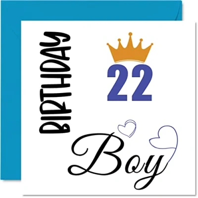 Imagen de Stuff4 Tarjeta de cumpleaños número 22 para hombres, tarjetas hombre, hijo, hermano, nieto, primo, amigo, sobrino, 145 mm x mm,