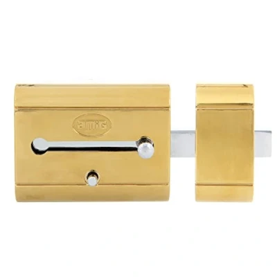 Imagen de Amig Cerrojo de Sobreponer Alta Seguridad para Puertas Madera Mod. 15 PLUS 98 x 77 mm Con Cilindro Redondo y Pestillo Acero Dorado
