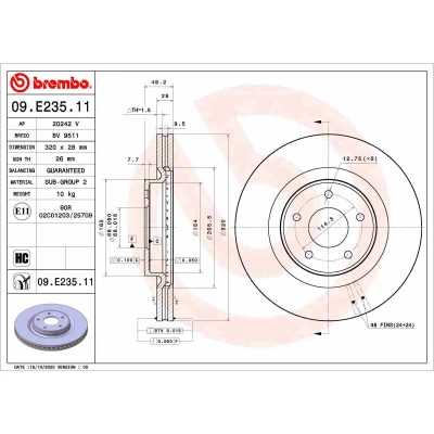 Imagen de BREMBO 09.E235.11 Disco de freno 320 28 5 ventilación interna revestido altamente carbonizado