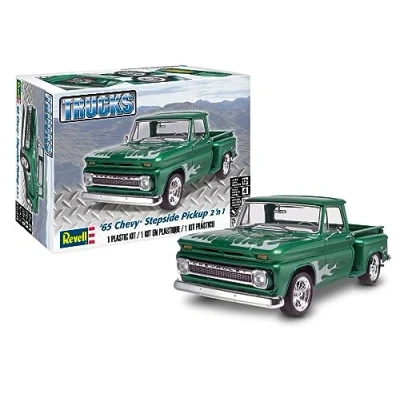 Imagen de Revell Monogram 1:25 Escala 1965 Chevy Stepside Pickup 2 en 1 Kit de Modelo Fundido a presión, Transparente, Blanco