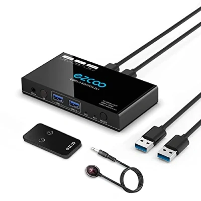 Imagen de USB 3.0 Switch 2 Entradas y 4 Salidas Compartir IR Remote KVM Hub para ratón, teclado, escáner, impresora con piezas de 1M A