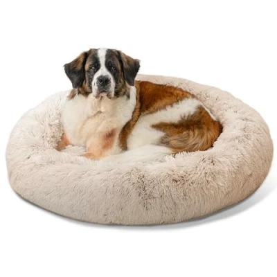 Imagen de Best Friends by Sheri The Original Calming Donut Cama para Perros y Gatos Funda de Pelo sintético con Cremallera Quita pon Lavable a máquina Marrón grisáceo 114 x cm XL
