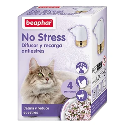Imagen de Beaphar No Stress Kit Antiestres Natural Gato 30ml, Difusor y Recarga, Reduce Estrés Ansiedad, Arañazos, Miedos, Cambios Entorno, Ruidos, Marcaje con Orina, Conflictos, 30ml