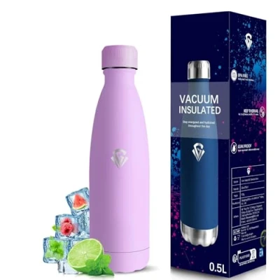 Imagen de Grsta Botella Termica 500ml de Agua, sin Bpa, A Prueba Fugas, Agua Niños, Aislamiento al Vacío, Acero Inoxidable para la Escuela, Oficina, Cámping, Viajar