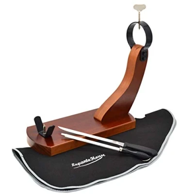 Imagen de FERRETERIA LEPANTO JAMONERO Gondola Modelo HUELVA EN Madera DE Pino Color Nogal + Cuchillo CHAIRA Cubre Jamon Negro Regalo LepantoHouse