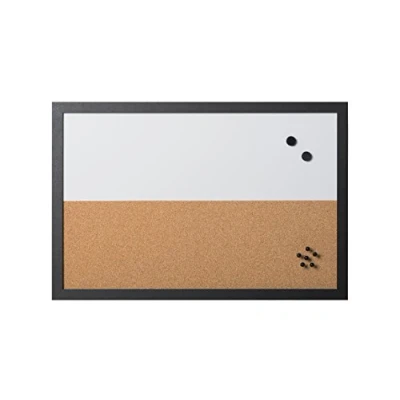 Imagen de Bi Office Combo Pizarra Blanca y Tablón de Anuncios Elements, Magnético, Borrado en Seco/ Corcho, Marco MDF Negro, 60x40cm