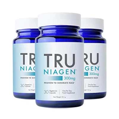 Imagen de Tru Niagen Suplemento NAD+ de ribósido nicotinamida, para reducir el cansancio y la fatiga, fórmula patentada, 30 unidades, 300 mg por porción (3 meses / 3 frascos)