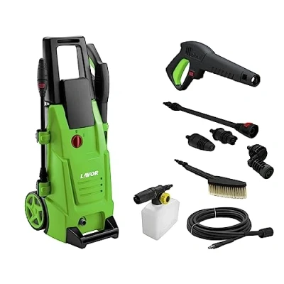 Imagen de Lavor Hidrolimpiadora de agua fría NJ PLUS 130 TOP con sistema espuma ajustable y cepillo fijo, Presión max bar, Caudal 420 litros por hora, Motor 1800 Watt