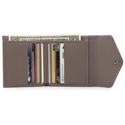 Imagen de Otto Angelino Cartera de hombre con cremallera, dos pliegues, Anti RFID, Cuero vacuno italiano, Delgada y cómoda para viaje, Espacios tarjeta crédito ventana DNI