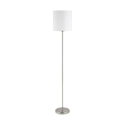 Imagen de Eglo lámpara de pie Pasteri, salón textil 1 foco, acero y tela, color níquel mate, blanco, portalámparas E27, incl interruptor