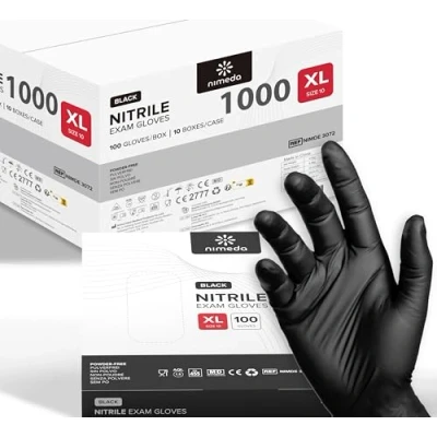 Imagen de Kemes Guantes de nitrilo XL, 1000 unidades, color negro, sin látex, polvo, talla XL