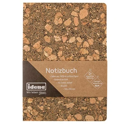 Imagen de Idena 11001 Cuaderno 20 x 14 cm, cuadriculado, 192 páginas, de papel 100% reciclado, cubierta corcho, 80g/m², 1 pieza, marrón claro