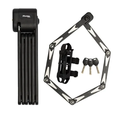Imagen de Master Lock Candado plegable para bicicleta certificado, barras en acero endurecido, 3 llaves, portador y soporte de montaje incluidos, 95 cm