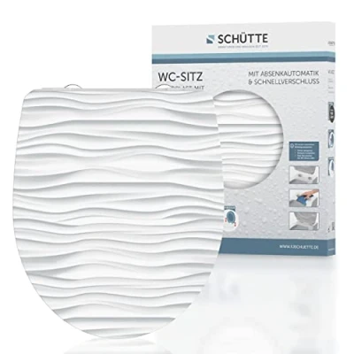 Imagen de Schütte Duroplast HG White Wave Descenso automático, liberación rápida para una Limpieza fácil, máx. Carga del Asiento Inodoro 150 kg, 82584, Onda Blanca