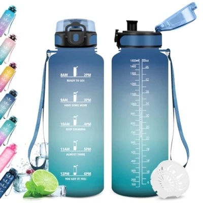 Imagen de KollyKolla Botella de Agua 1.5L, Deportiva, Gimnasio, Reutilizable, sin BPA, Garrafa para Adulto, Niño, Niña, Colegio, Bicicleta, Running, Gym