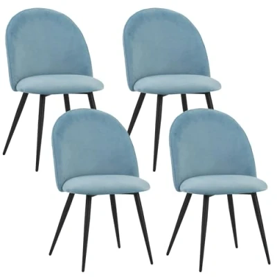 Imagen de Albatros Sillas de Comedor Capo con Juego 4 Fundas Terciopelo en Azul Elegante diseño Vintage, Funda Terciopelo, Silla tapizada aprobada por SGS Cocina Moderna